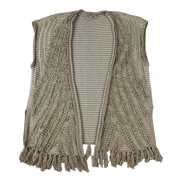 LOFT Jackets & Blazers - Loft Sweater Vest Womens Small Brown Crocheted Open Fringed‎ Boho Cottagecore